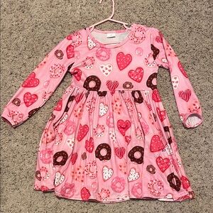 Boutique Pink Heart and Donut Patterned Kids Dress